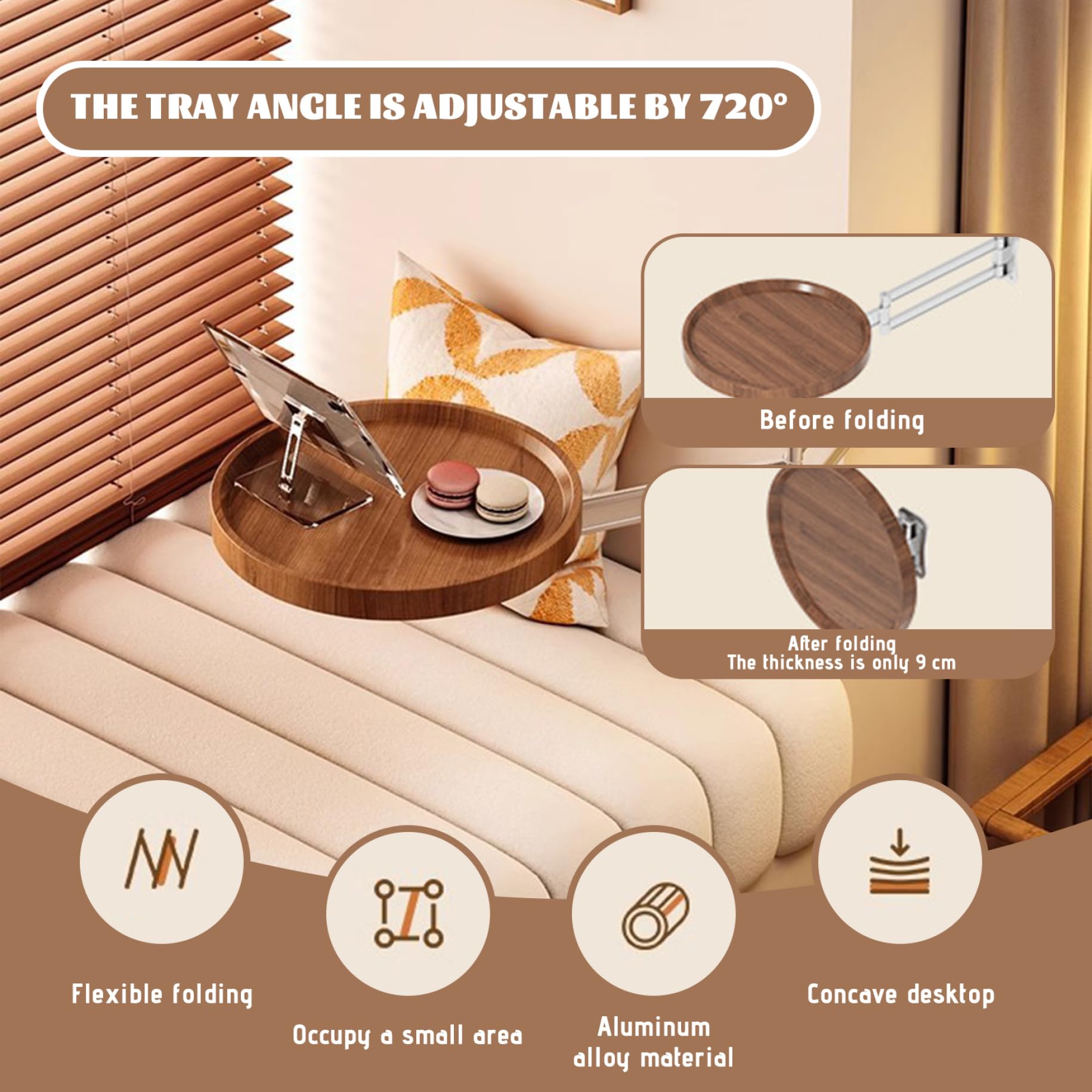 Wandmontierter Klapptisch, verstellbar, aus Holz, platzsparend, rund, zum Herunterklappen für kleine Räume, für das Wohnzimmer zu Hause, an der Wand montierter Nachttisch, herunterklappbar
