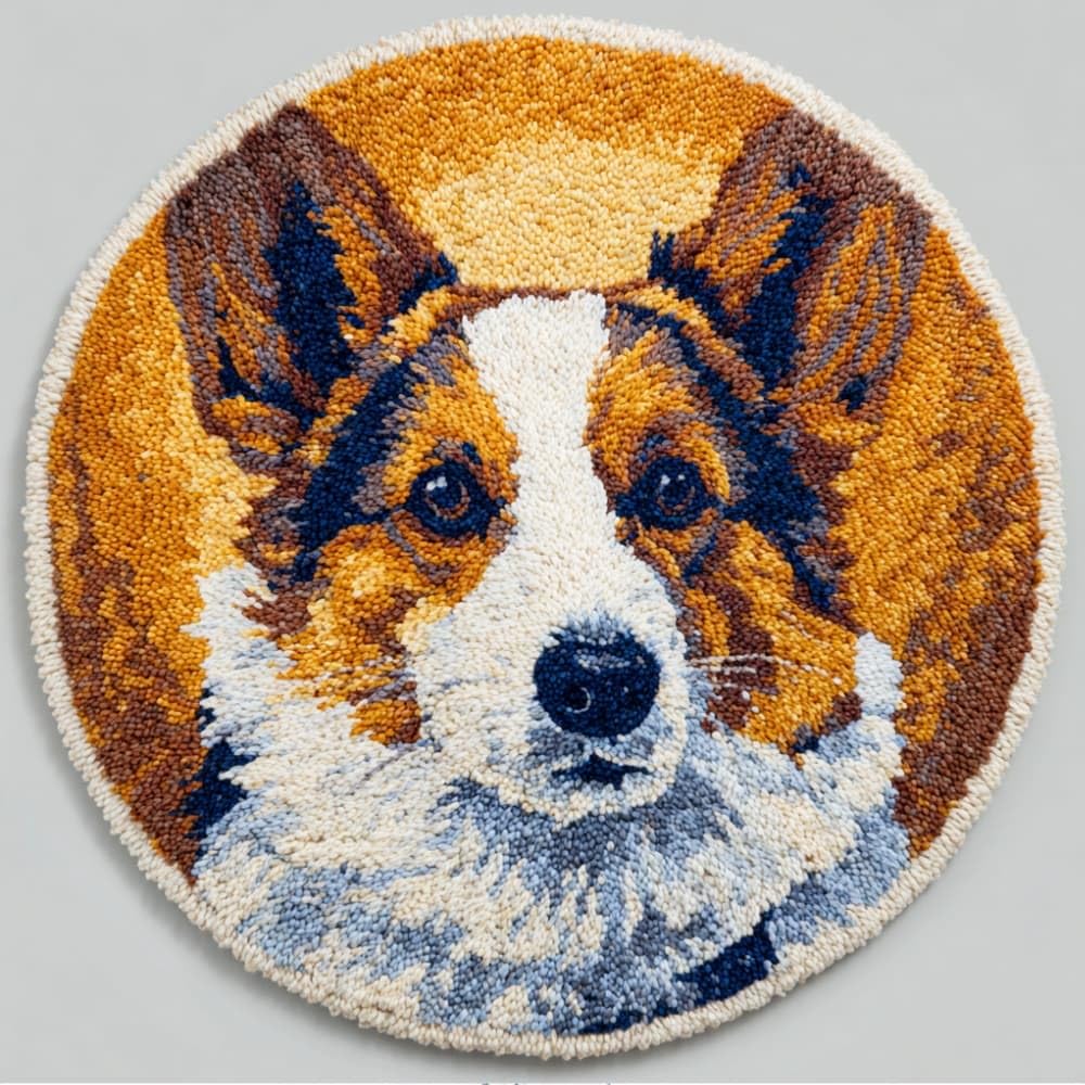 WallustrioaW Round Latch Hook Rug Kits Dog for Adults and Starter 50 * 50Cm