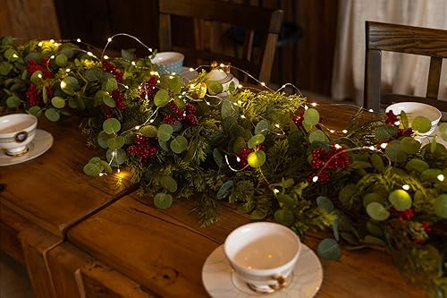 Miniatura 5 de Guirnalda de Navidad de 6 pies con tira de luces LED, Anna's Whimsy 144 puntas de rama, pino artificial de temporada, guirnalda de ciprés de