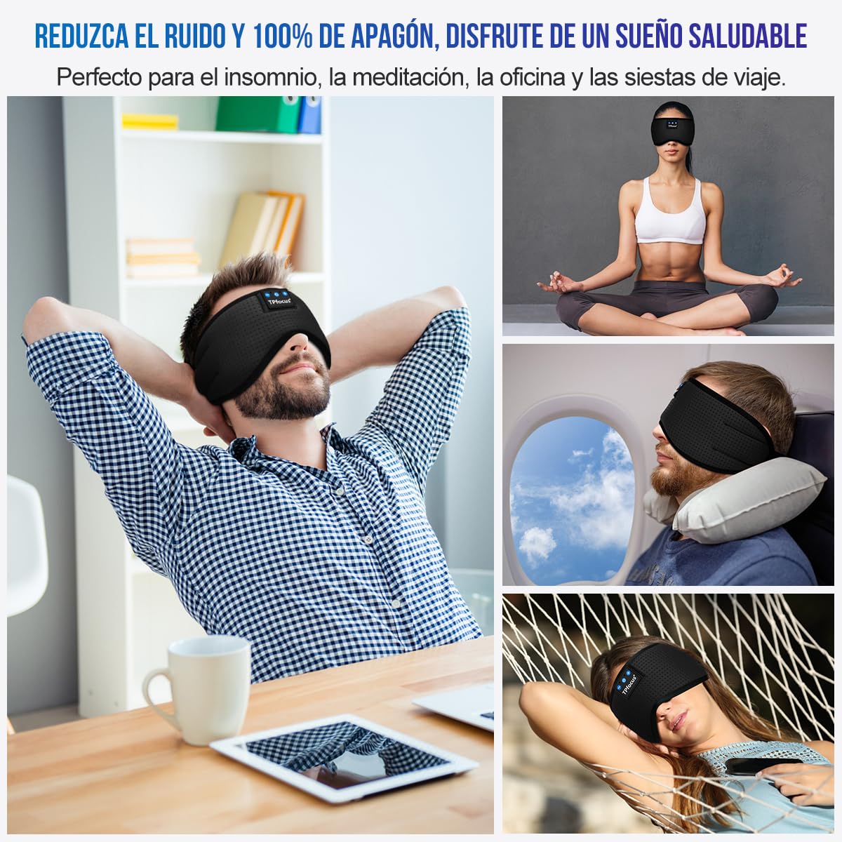 Antifaz para Dormir Auriculares Bluetooth Diadema, Antifaces para Dormir Verano de Lado Antifaz Seda para Oficina, Viajes Aéreos, ASMR,Gadgets Tecnológicos Geniales, (Negro)