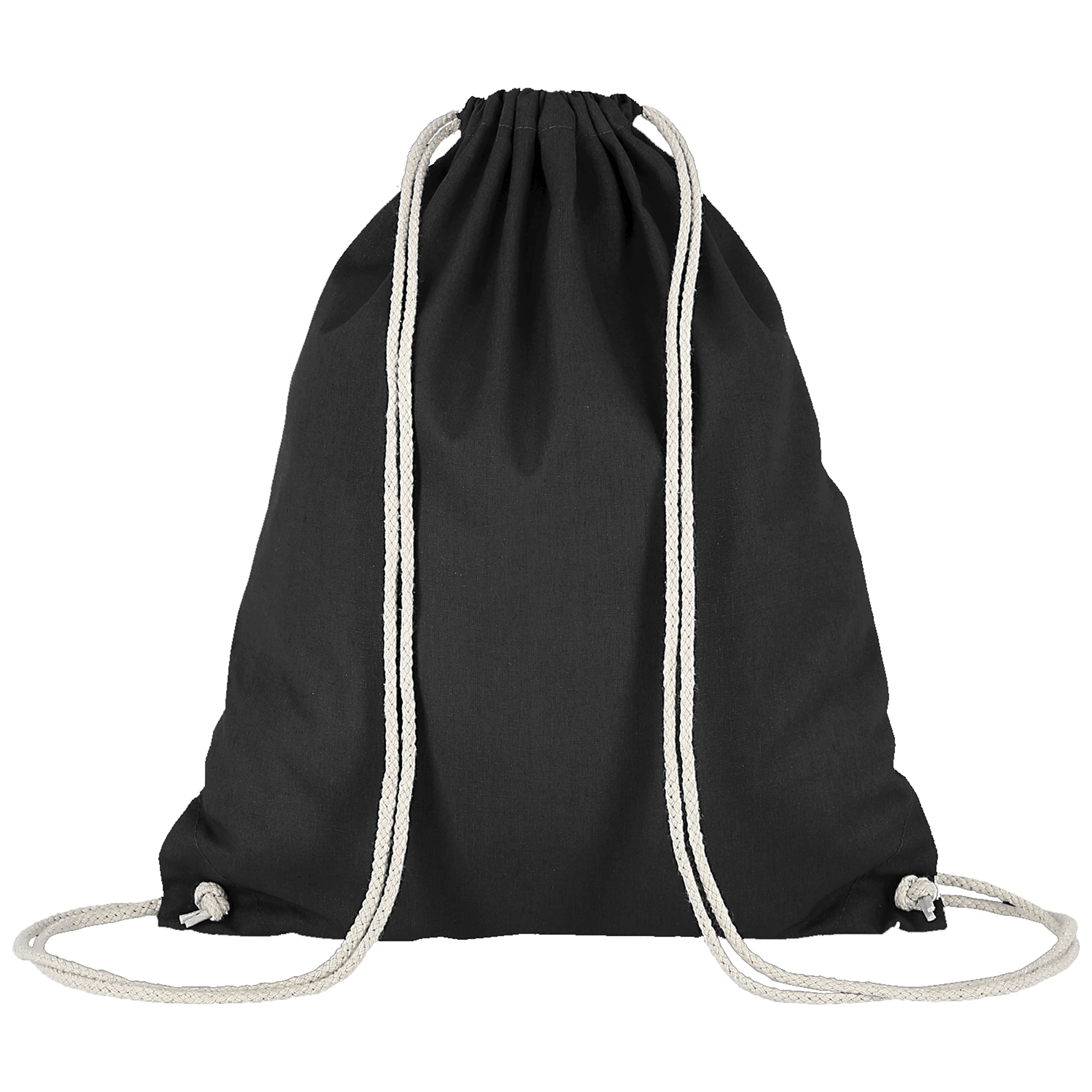 Veproli Cotton Gym Bag Sports Bag Drawstring Bag Gym Bag Jute School Backpack, black, L