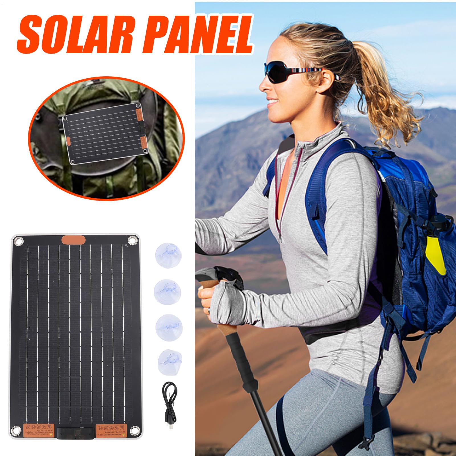 Ładowarka z Panelem Słonecznym - Power Bank Solarny z USB-C | Zasilanie do Ładowania Wielu Urządzeń, Zasilanie Elektryczne na Zewnątrz - Dla Telefonów, Tabletów, GPS i Latarek