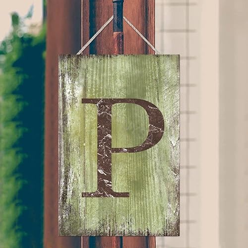 Vista 358 de Letrero colgante de madera con letra J, letrero de madera para decoración del hogar, 26 letras del alfabeto de metal, placa de madera, decoración