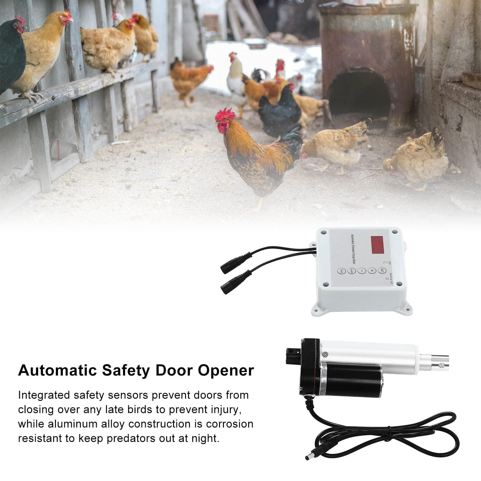 Abrepuertas Automático para Jaula de Pollo con Temporizador, Sensor de Luz y Control Remoto para Suministros de Hábitat de Aves de Corral de Ganso de Pato de Granja, Aleación de (Enchufe UE 100‑240V)