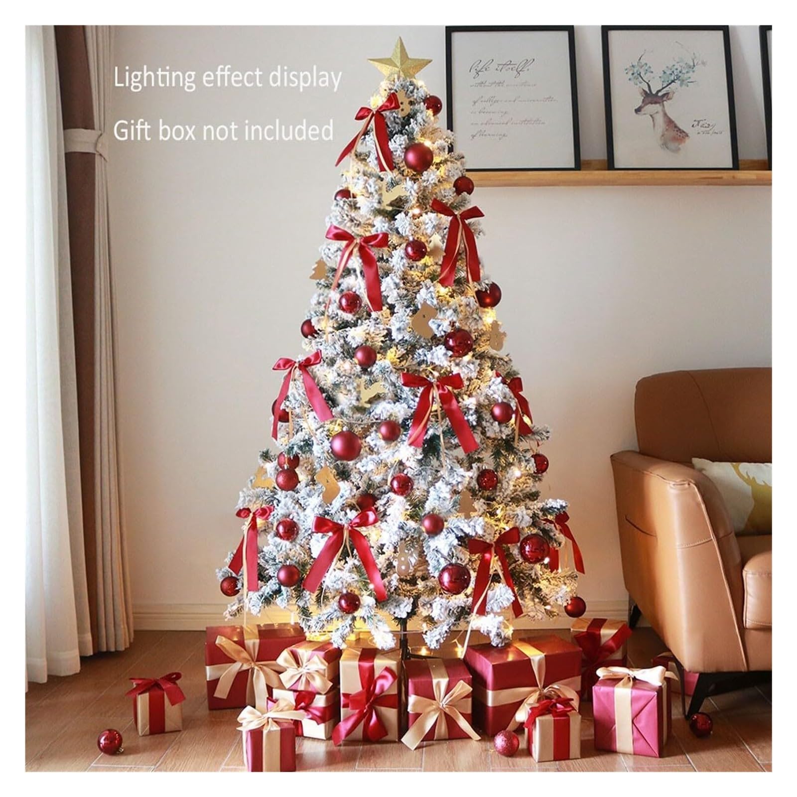 Sapin de Noël Artificiel de 1,5 m, floqué de Neige, de qualité supérieure, à charnière, for la décoration des fêtes à Domicile ou au Bureau.(1.8m)