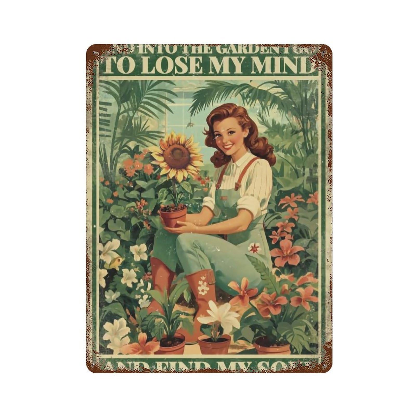 YHGERTKU Garden Flower Lady Wall Art Retro Iron Vintage Metal Tin Sign Poster Modern Decor for Living Rooms Gift 40x30cm