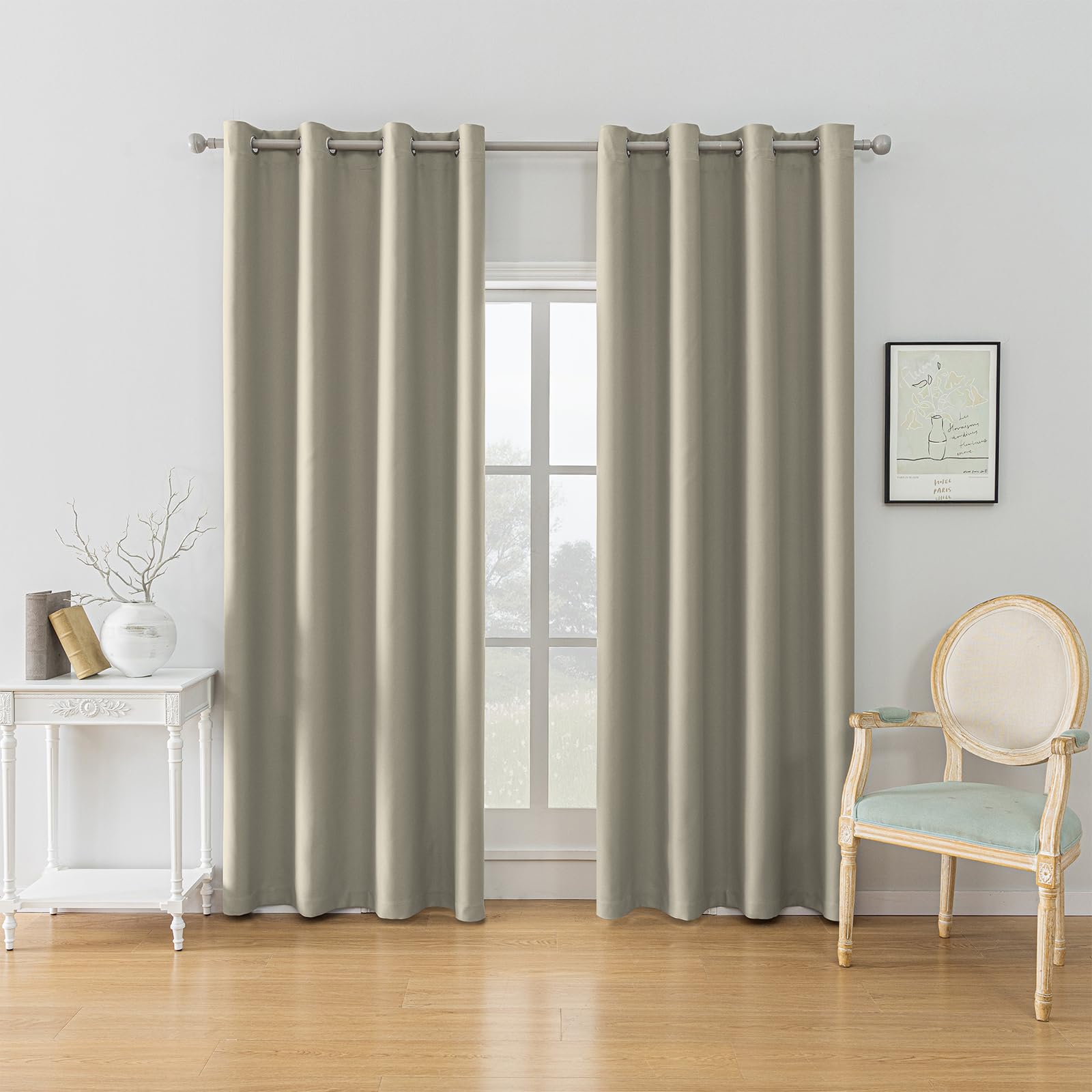 YSTELLAA Gardinen Vorhänge 2er Set, 140×225 cm, Verdunklungsvorhänge Mit Ösen, Thermovorhang Blickdicht Wohnzimmer, Schallschutz Vorhang Schlafzimmer, Outdoor Vorhang Wetterfest, Beige