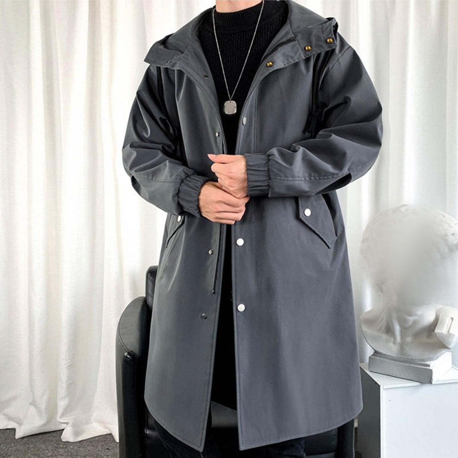 Giacca casual da uomo, giacca leggera da safari uomo, con bottoni, in cotone, militare, esterno, a maniche lunghe