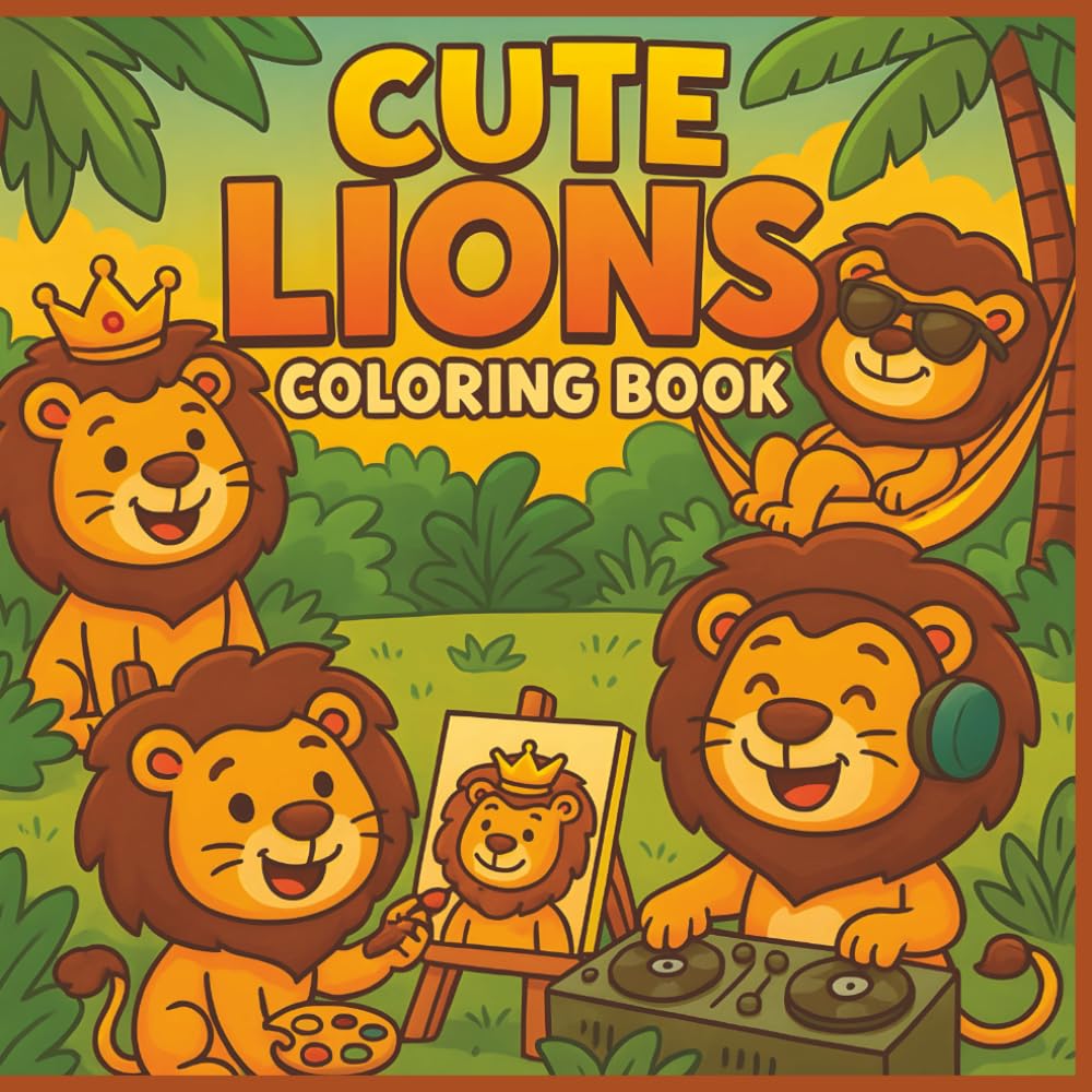 Cute Lions Coloring Book: 50 Adorable and Funny Lion Scenes for Kids to Color, Laugh, and Enjoy