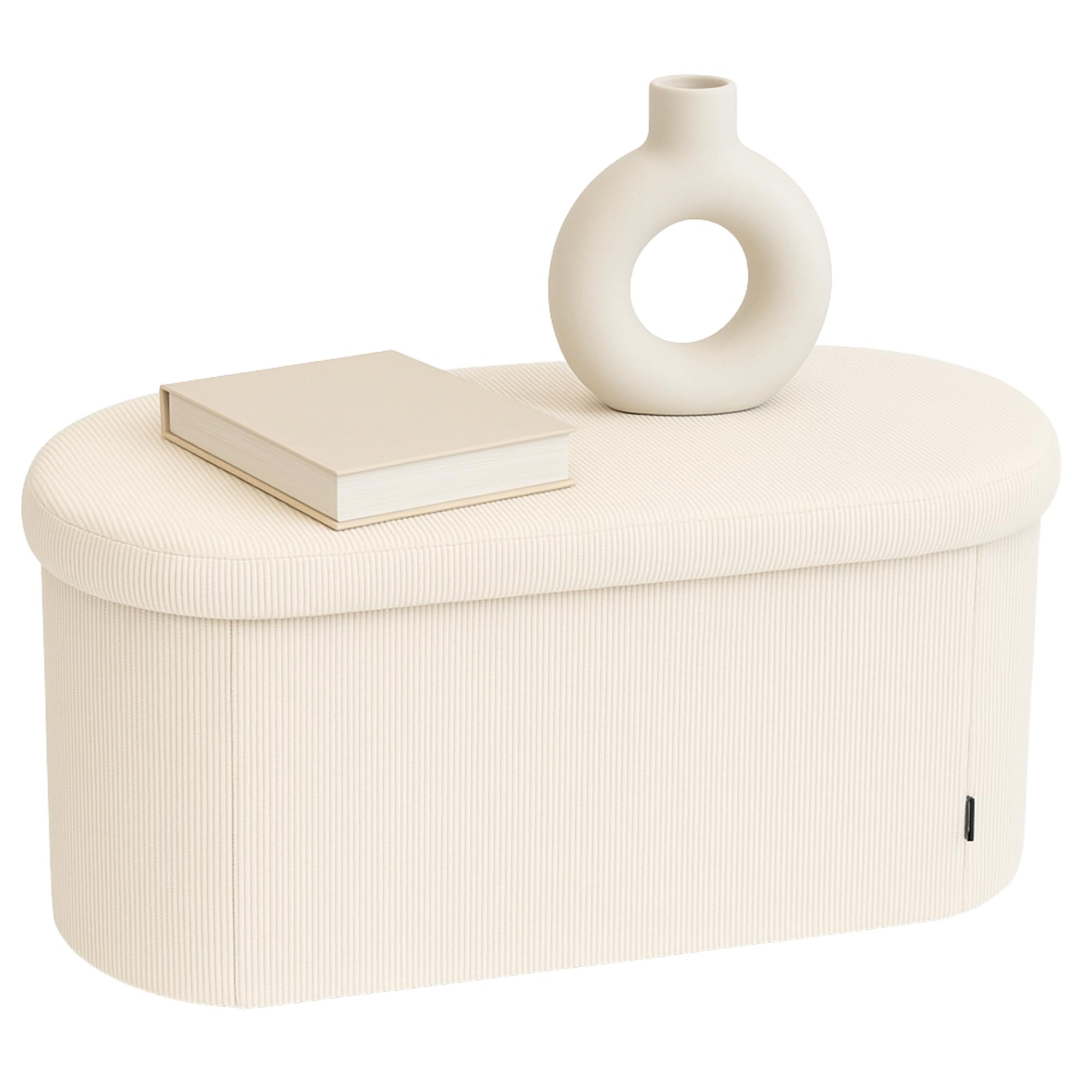 Puff Almacenaje Pana - Baul Almacenaje Dormitorio, Banco Zapatero con Asiento, Taburete Tocador, Puff Salon, Banco Recibidor, Taburete Almacenaje, Otomana, 76x38x38 cm, Blanco