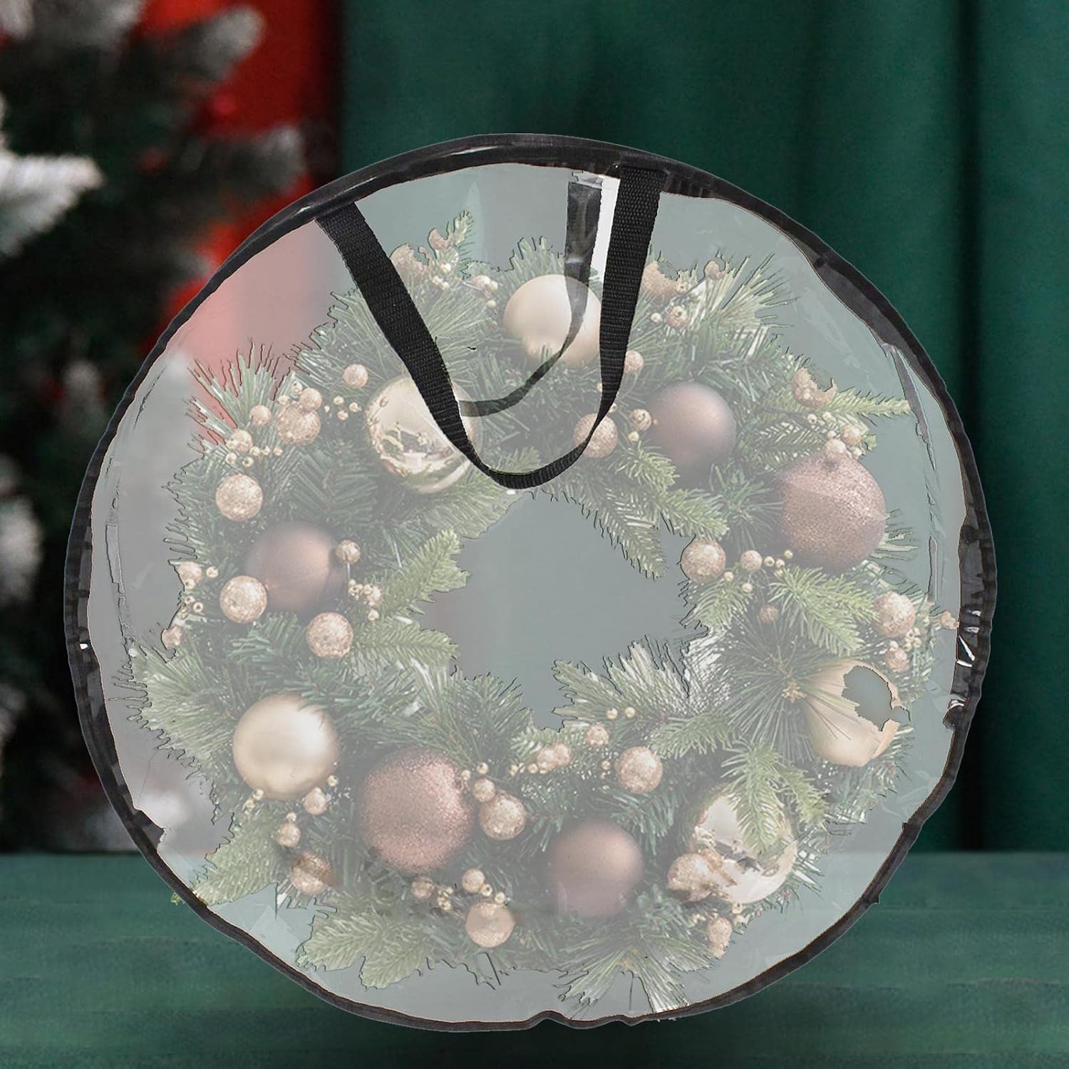 Wreath Storage Bag, Dual Zipper with Handles Waterproof PVC Storage Bag, for Home Holiday Garland Door Wreaths