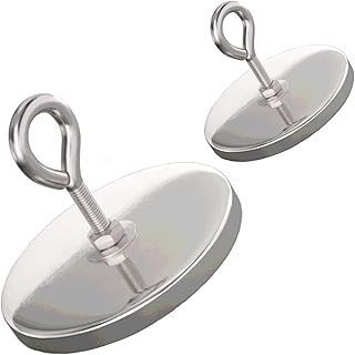 Master Magnetics Ceramic Round Base Magnet with Eyebolt Pack - Heavy-Duty Strong Magnets - 95 lb Pull Each - Chrome-Plated - 3.20” D - 2.13” H - 2-Pack