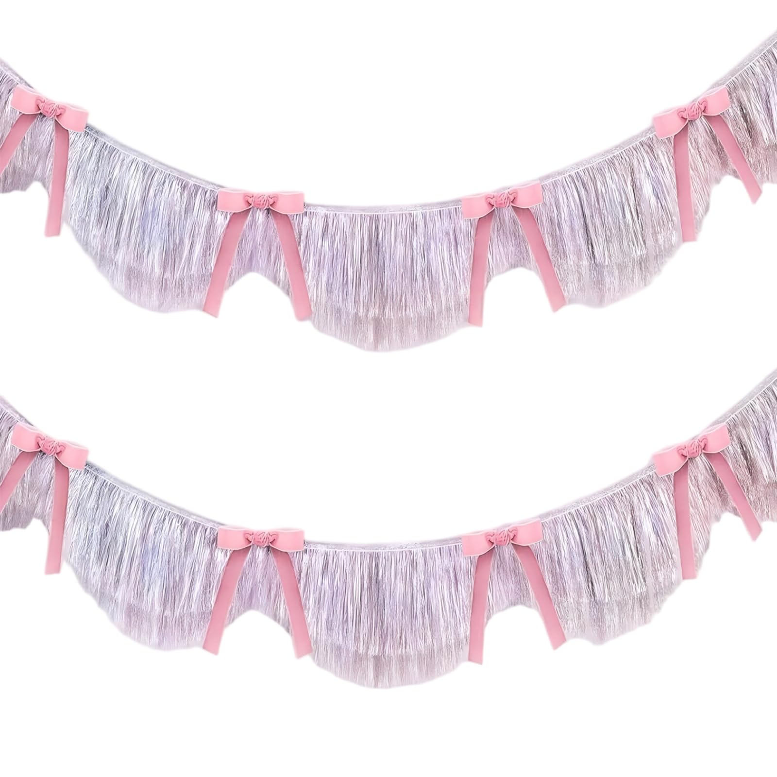 2 Stück Lametta Fransen Girlande,Doppelreihige Fringe Garland,Wellige Lamettagirlanden,Party Deko Girlanden,Fransengirlande Mit Schleife,Für Geburtstage,Mottoparty,Hochzeit(20x150cm),Silber