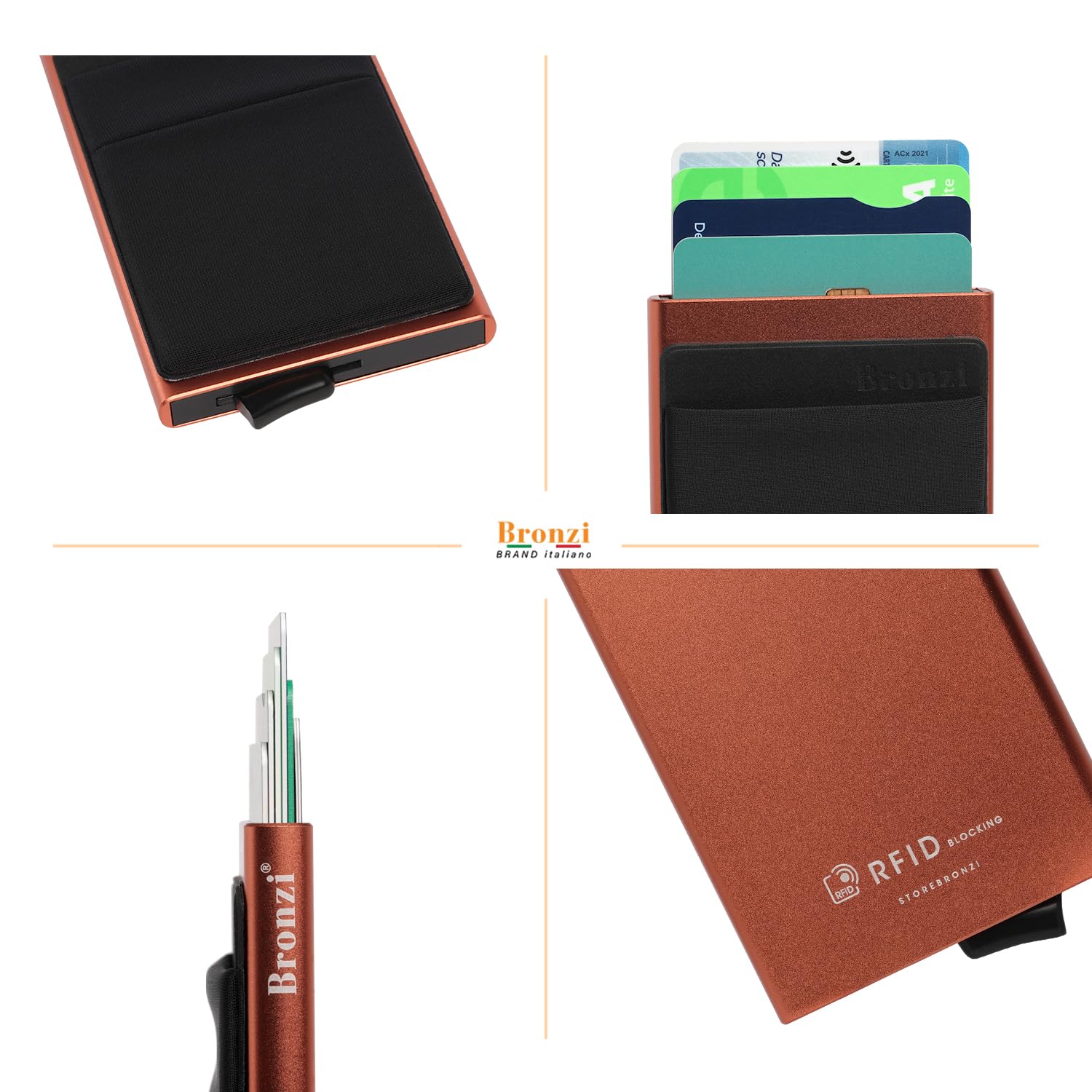 Bronzi® Portafoglio Porta badge Uomo Donna Slim Porta Carte Credito - Protezione RFID - Mini Portatessere tascabile smart schermato (Arancione-Nero)