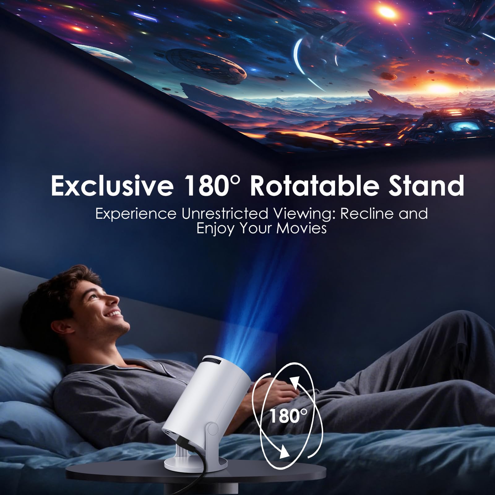 [App integrate e Android 11.0] Proiettore portatile WOLFANG 20000 Lux 4K supportato rotazione a 180° e Keystone automatico, compatibile con TV Stick/Windows/iOS/Android/HDMI/USB (1080P)