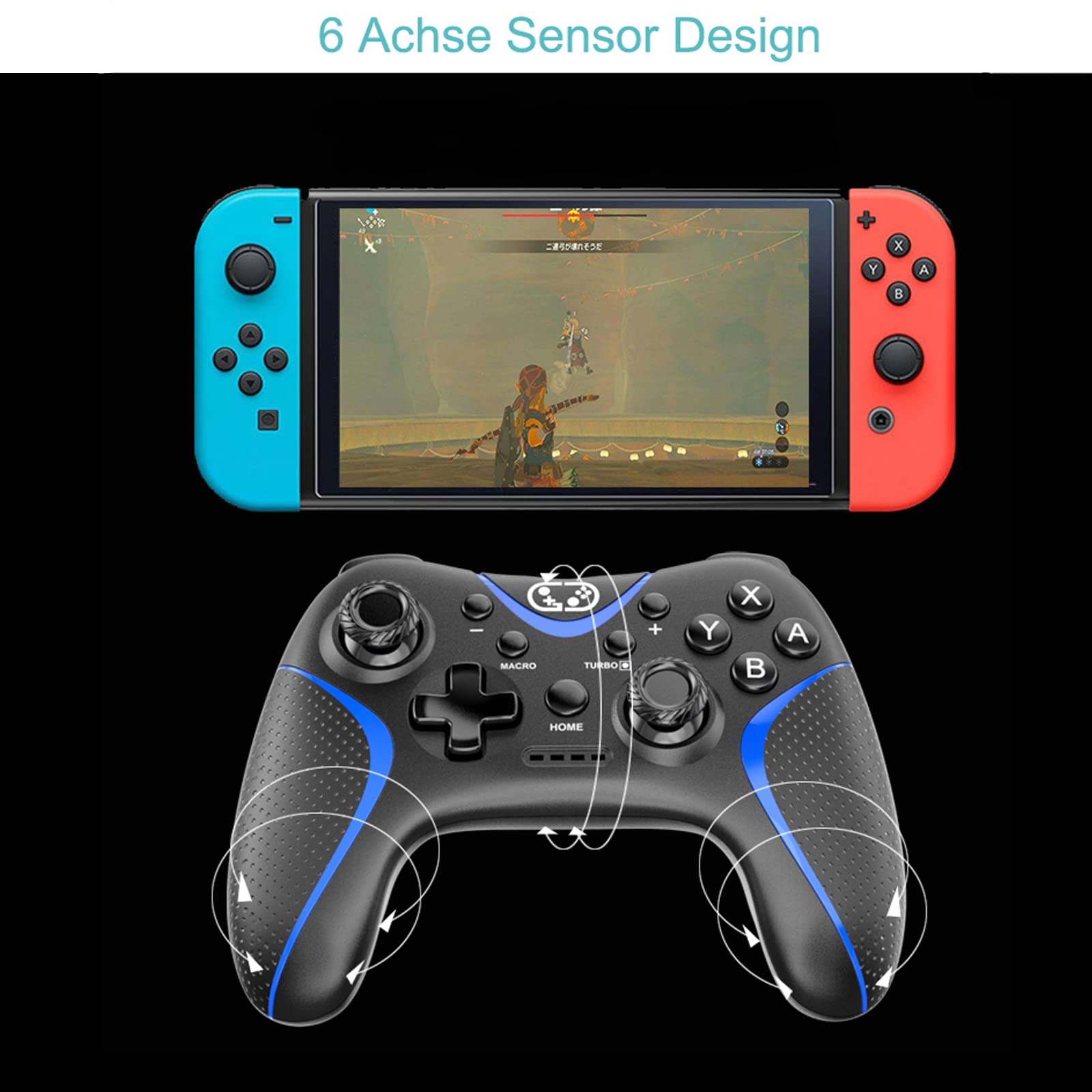 Controlador de interruptor, controlador inalámbrico Pro para Switch/Switch Lite/Switch OLED, controlador PC Bluetooth con botón programable, giroscopio de 6 ejes, Turbo, doble vibración, rojo2