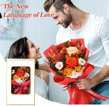 Flowers Gifts for Women, Flower for Delivery, Preserved Orange Roses Bouquets, Anniversary Birthday Flowers Gifts for Mom Grandma Wife Friends
