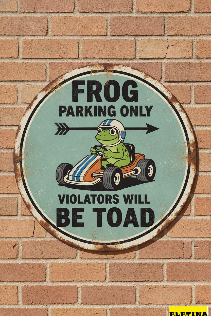 Vintage Metal Tin Sign for Man Cave Funny Frog Vintage Aluminum - 'frog Parking Only' Decoration, Perfect Garden Or Birthday Party, 8x12 In Private Property Decorative