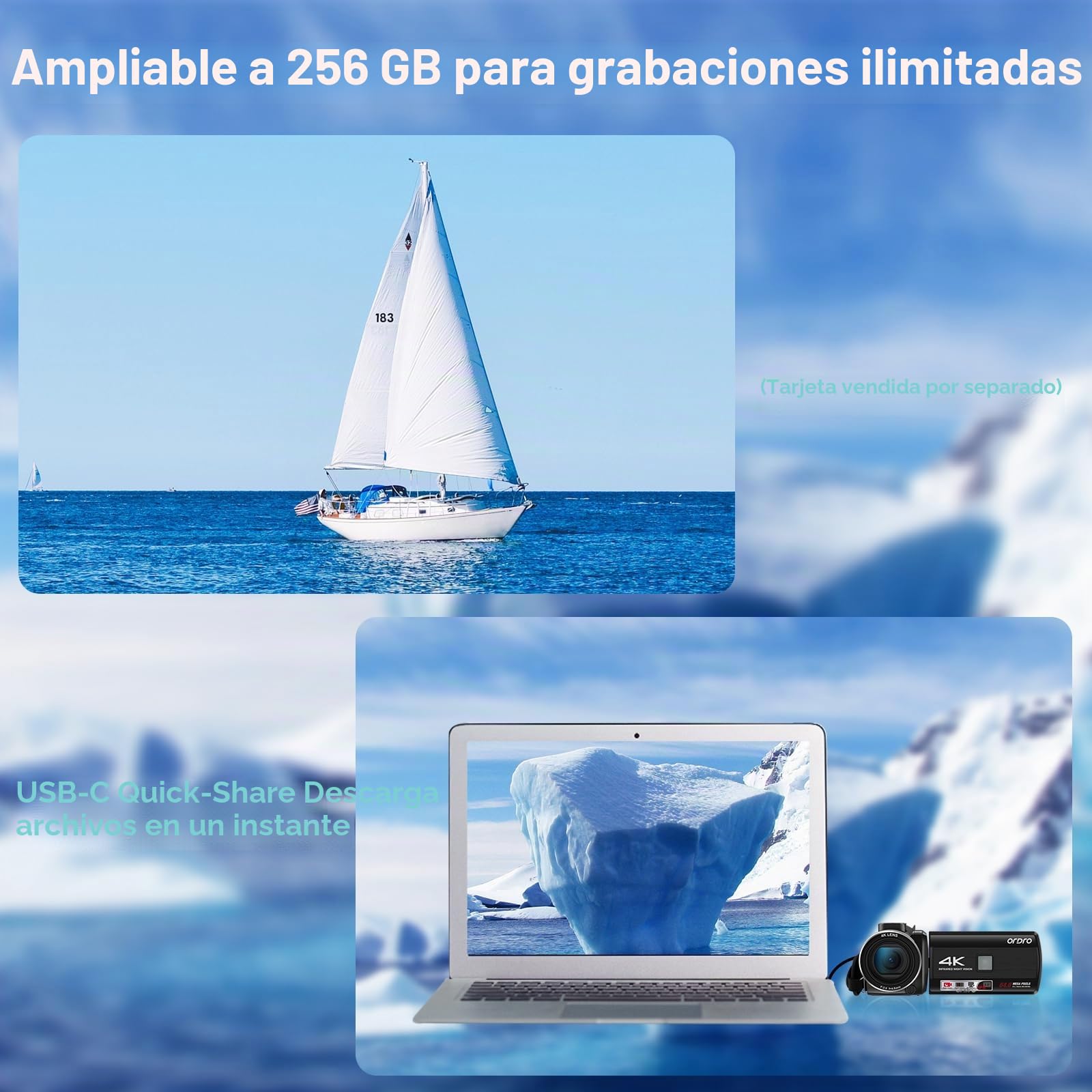 ORDRO Cámara de Vídeo 4K, Videocámara 64MP Vlogging con Zoom Digital 18X, Visión Nocturna IR, Luz de Relleno LED, Pantalla 3.0" 270°, Kit para Youtube con Trípode y 2 Baterías