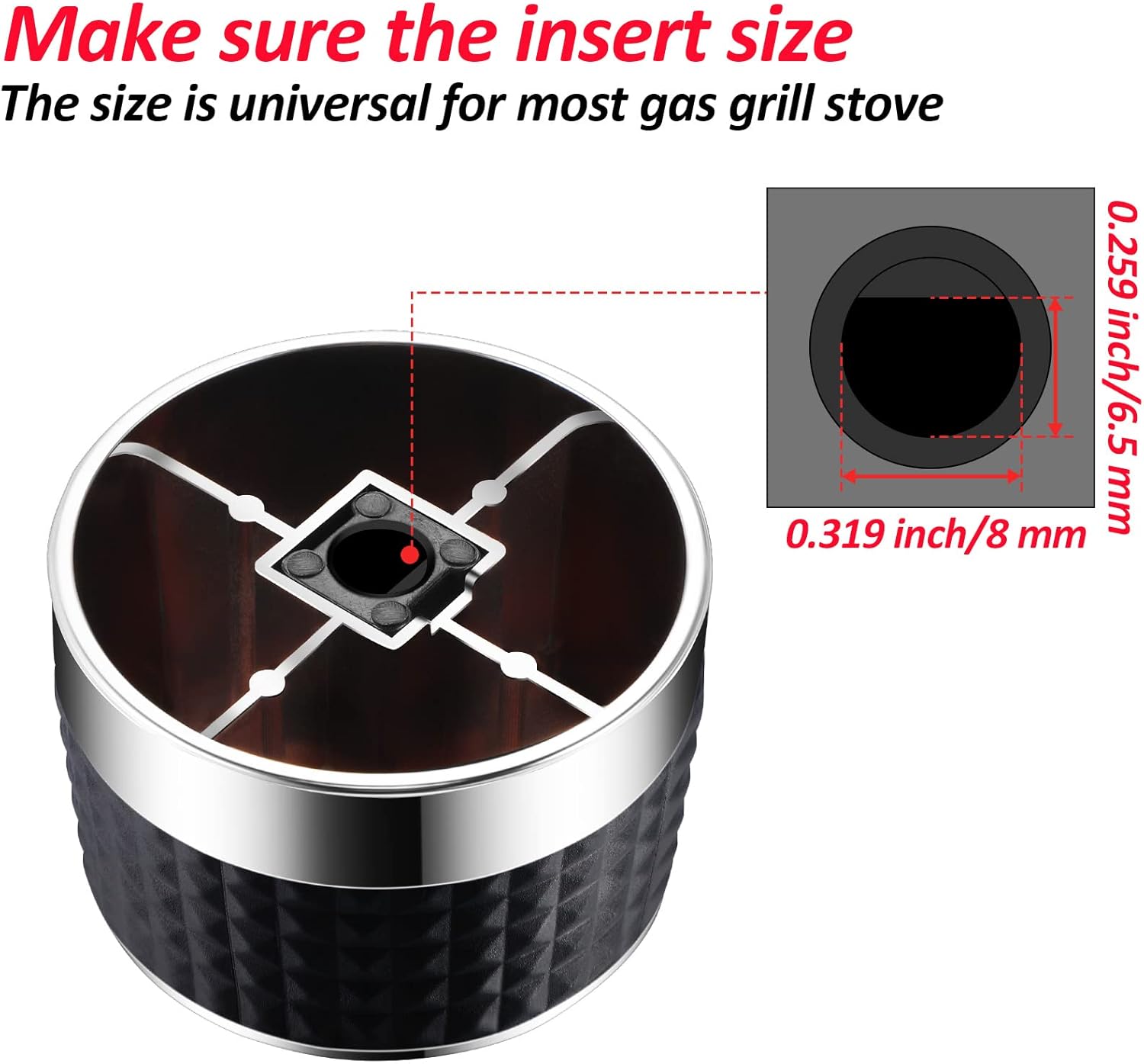 Mudder 4 Pieces Gas Grill Knob BBQ Control Knobs Replacement Rotating Switch Gas Stove Cooker Chrome Control Knob with D Valve Stainless Steel Round Knob for Gas Grill Stove Party