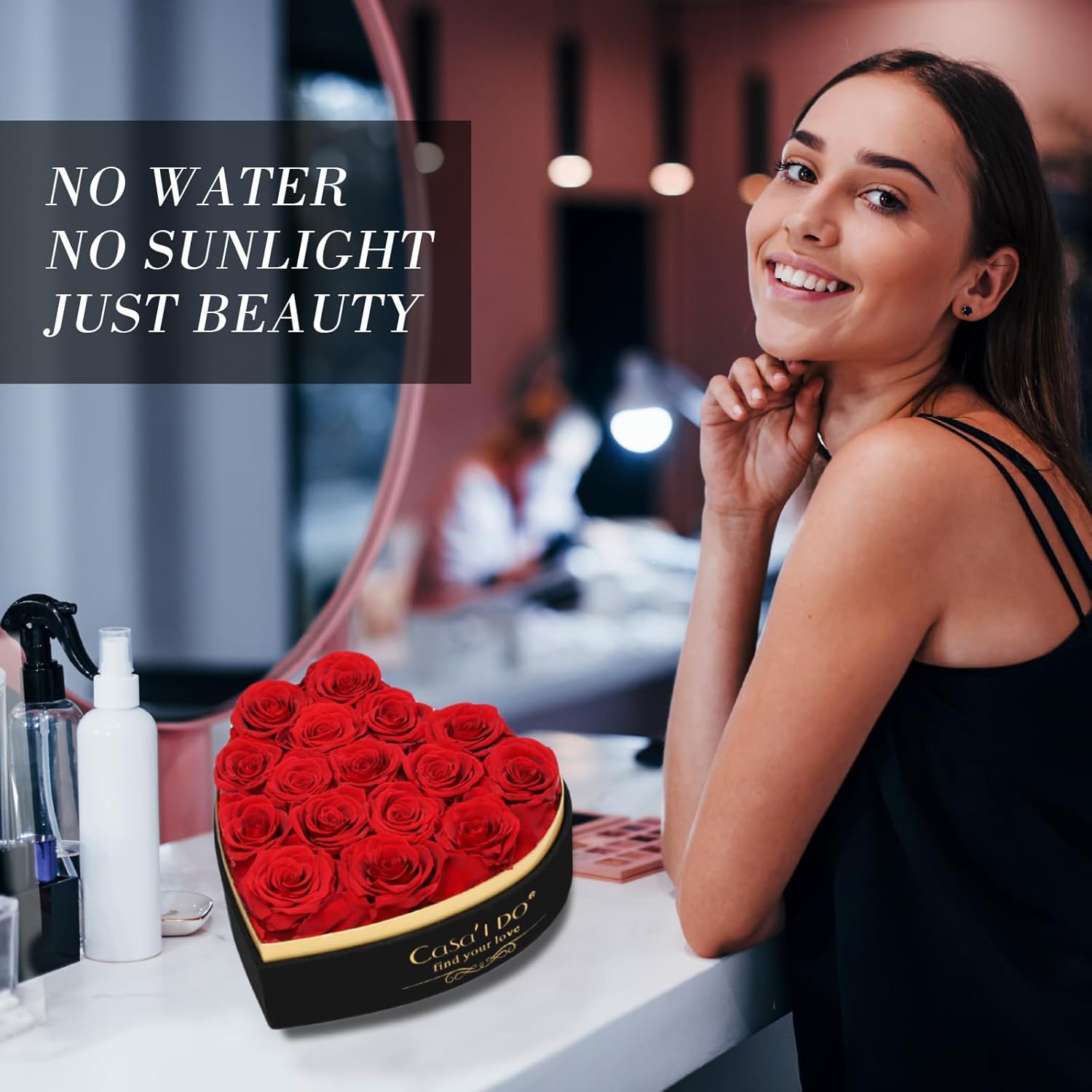 Preserved Roses Flowers for Delivery 16 Pcs, Vanlentines Day Gifts for Her, Forever Flores in Heart Box with Necklace, Anniversary Birthday Christmas Rose Gift for Women Wife Girlfriend, Red - Image 4