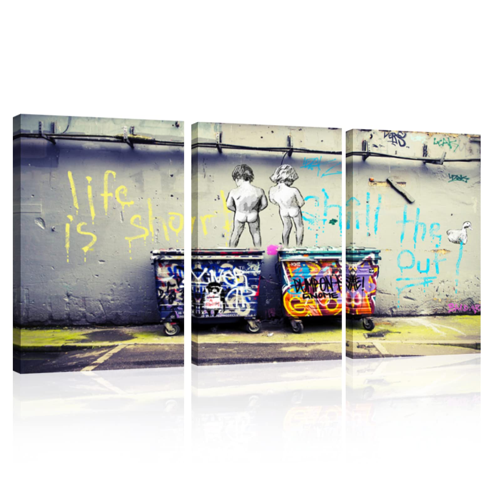 YPY Banksy Graffiti Canvas Wall Art: Pop Street Artwork Picture Print Living Room Decor - Inspirational Cool Poster, 3 Piece Teen Boy Modern Large Home Decoration Life is Short Chill the Duck out