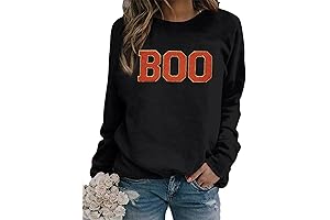 Halloween Sweatshirt Women "Boo" Embroidered Sweater "Cute Spooky Season" Crew Neck Pullover Tops