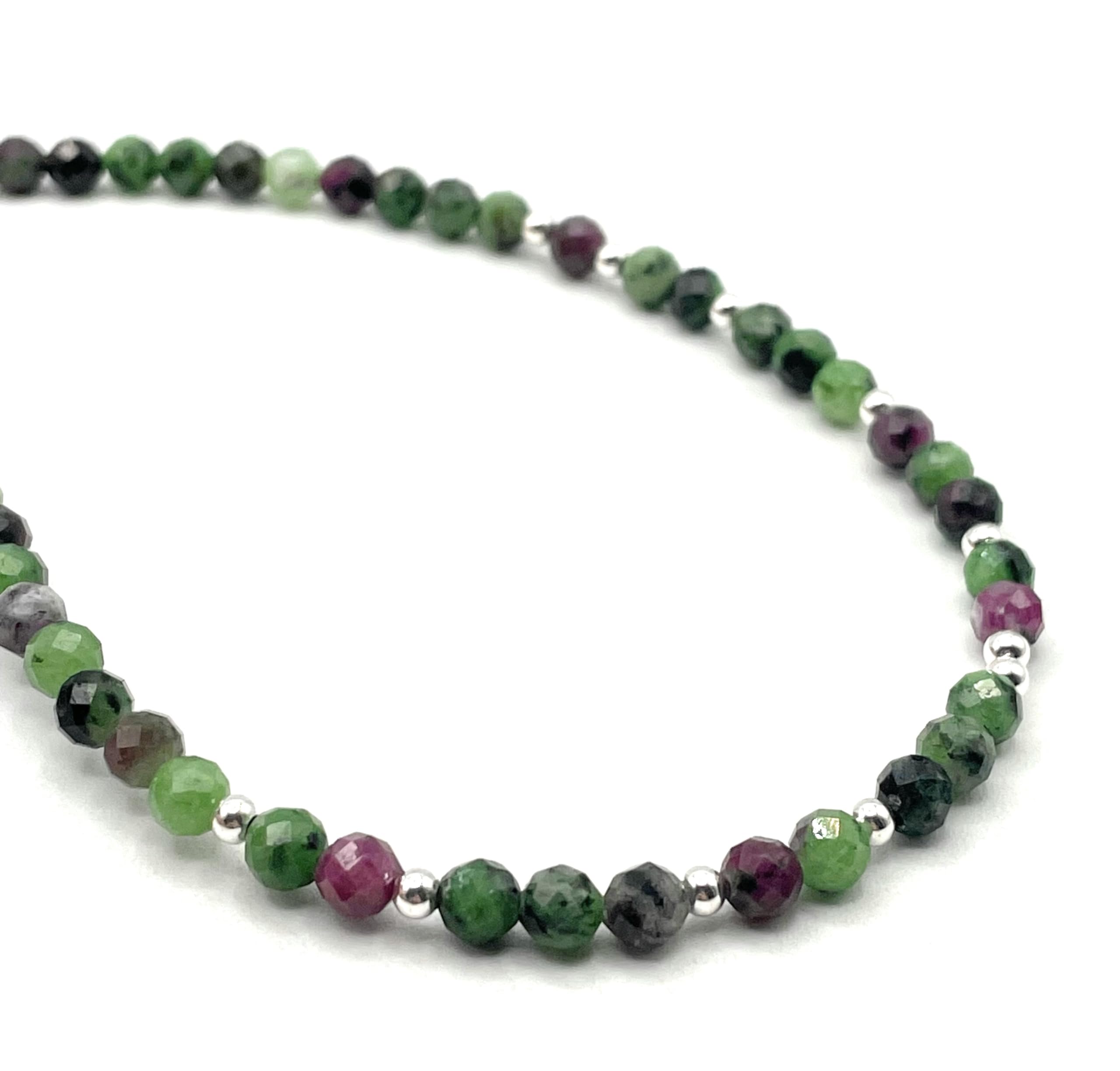 Collier Ras du Cou en Rubi Zoisite, Argent 925, Pierres de Gemmes, Bijoux Artisanaux, Cadeau pour Femmes