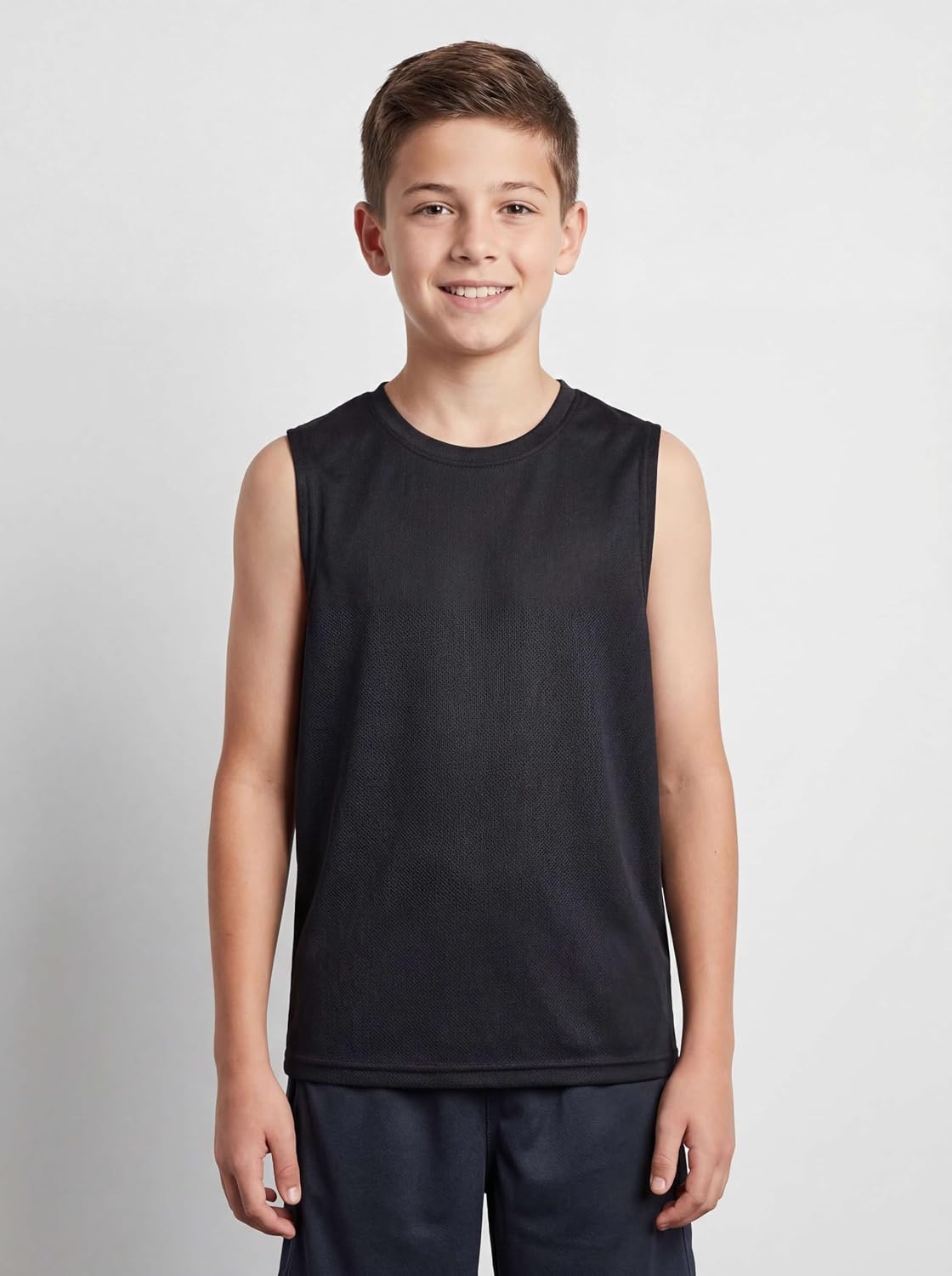 Real Essentials 5 Pack: Boys Mesh Active Tank Tops Athletic Workout Sleeveless Muscle Basketball Sports Dry Fit Teen