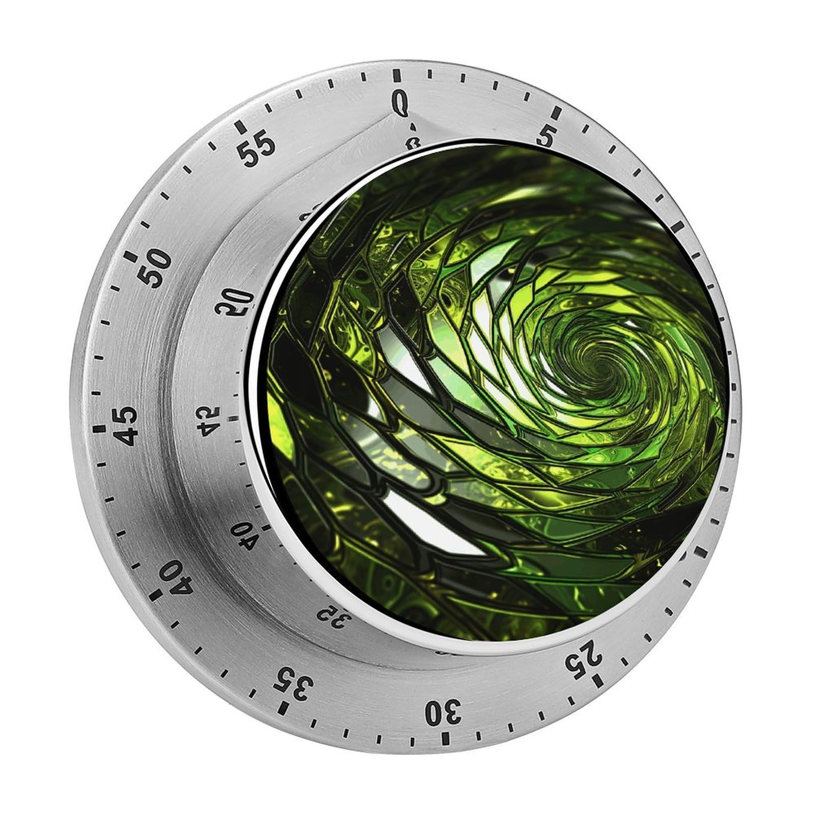 Abstract Green Snake Visual Timer with Loud Alarm 60-Minute Kitchen Timers Exquisite Stainless Steel Body - Mechanical Desk Timer Countdown Clock for Cooking Chef Clock