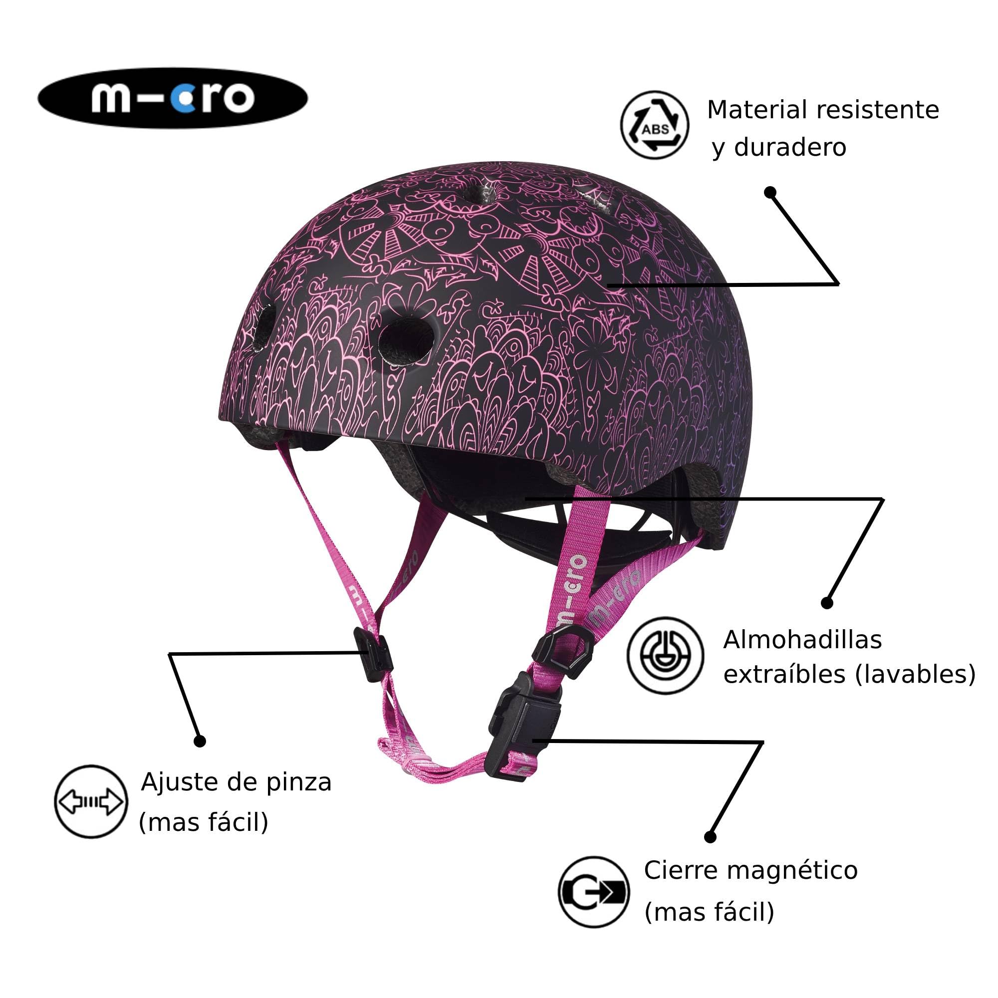 Micro® | Casco Infantil para Patinete o Bicicleta | Luz Trasera de Seguridad 3 Posiciones | Ultraligero 250 Gramos | Cierre Magnético | Niños y Niñas