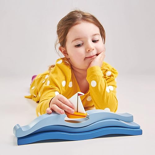 Miniatura 5 de Tender Leaf Toys - Blue Water - Juego de juguetes de ondas de madera maciza de extremos abiertos para mostrar criaturas marinas para niños a partir