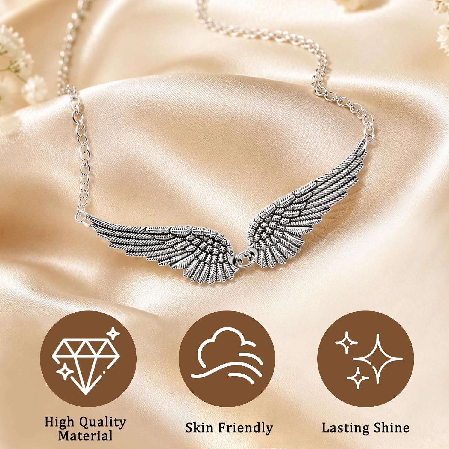 Silver Angel Wings Necklace, Angel Wing Pendant Necklace, Vintage Feather Wing Jewelry with Adjustable Chain for Women, Ideal for Birthday, Anniversary & Holiday Gifts