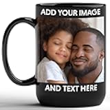 Custom Photo Mug, Personalized Gifts, Upload Picture and Text, Company Logo, Name, Customized Gift Idea,Taza Personalizada, Customizable Ceramic Coffee Cup, Black, 15 Oz