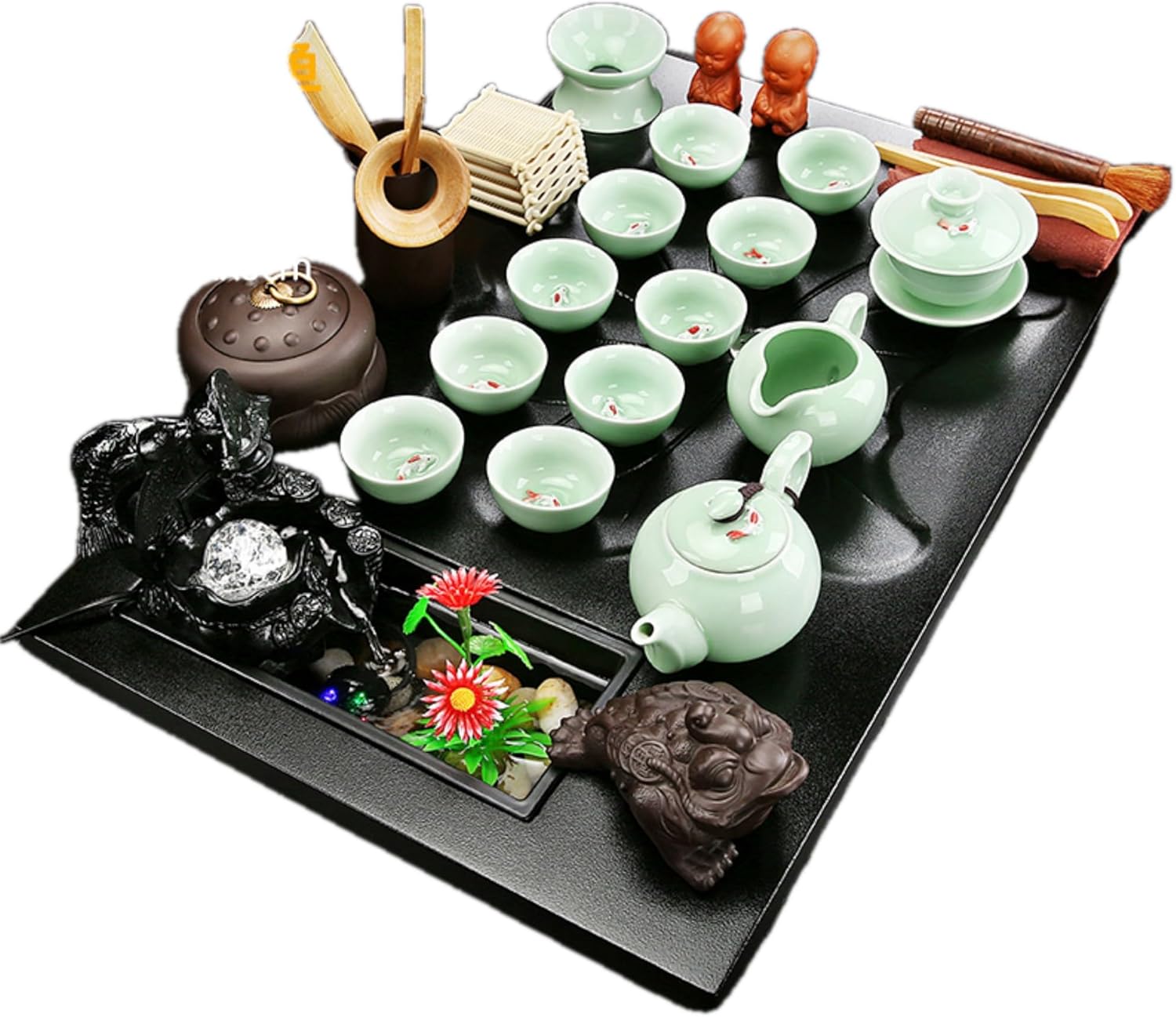 MOYEE 茶具套装小套 Purple Sands Ceramic TeaSet,紫砂玻璃家用茶盘 Chinese Gongfu Tea Tray 简约喝茶托盘功夫茶台茶海办公泡茶 A241