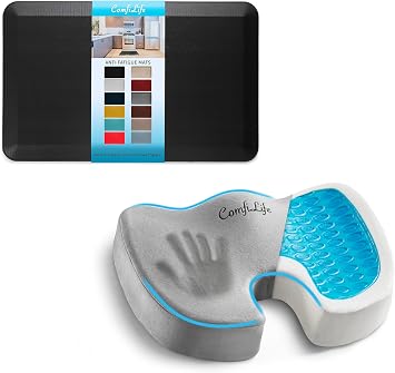 ComfiLife Anti Fatigue Mat & Gel Enhanced Seat Cushion Bundle Premium Comfort for Standing and Sitting Black & Gray