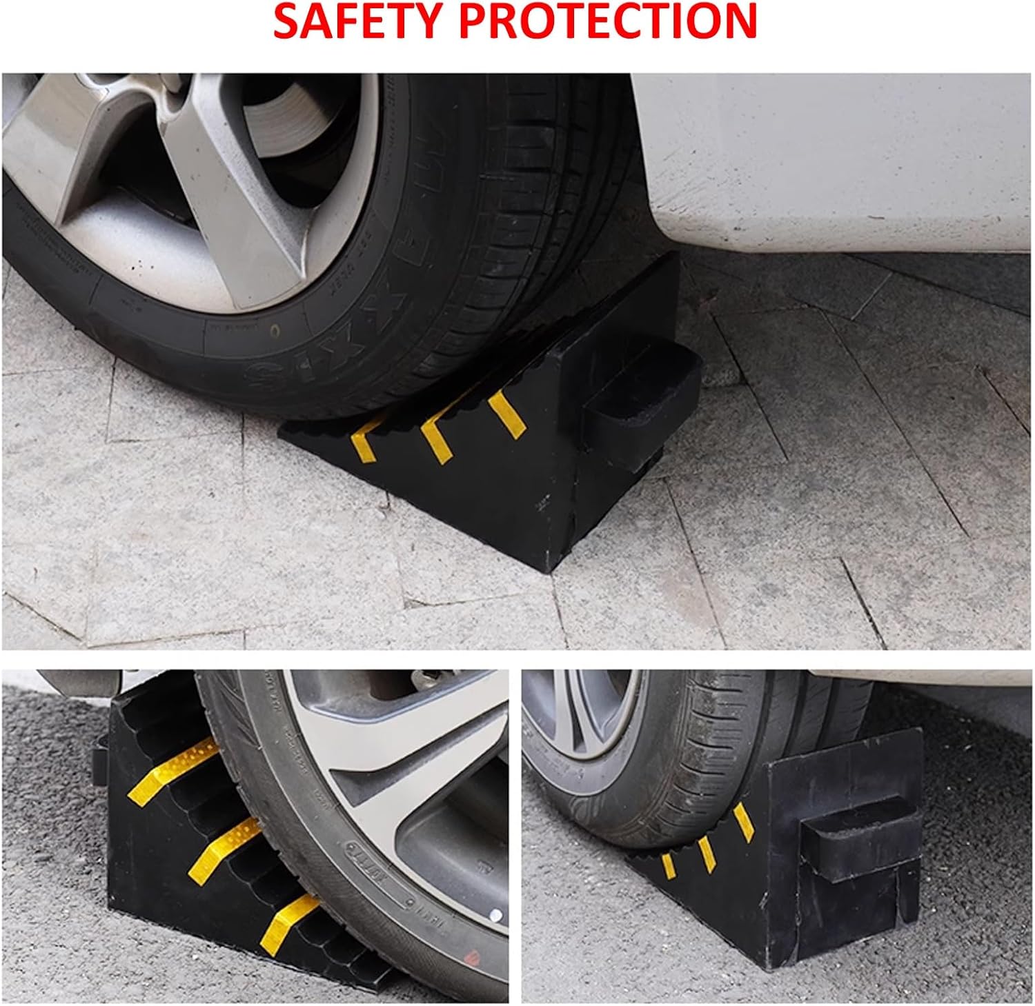 2 Pack Wheel Chock for Trailers, Heavy-Duty Rubber Tire Stopper with Carry Handles, RV Tire Chocks for Camper, Travel Trailer, Trucks or ATV