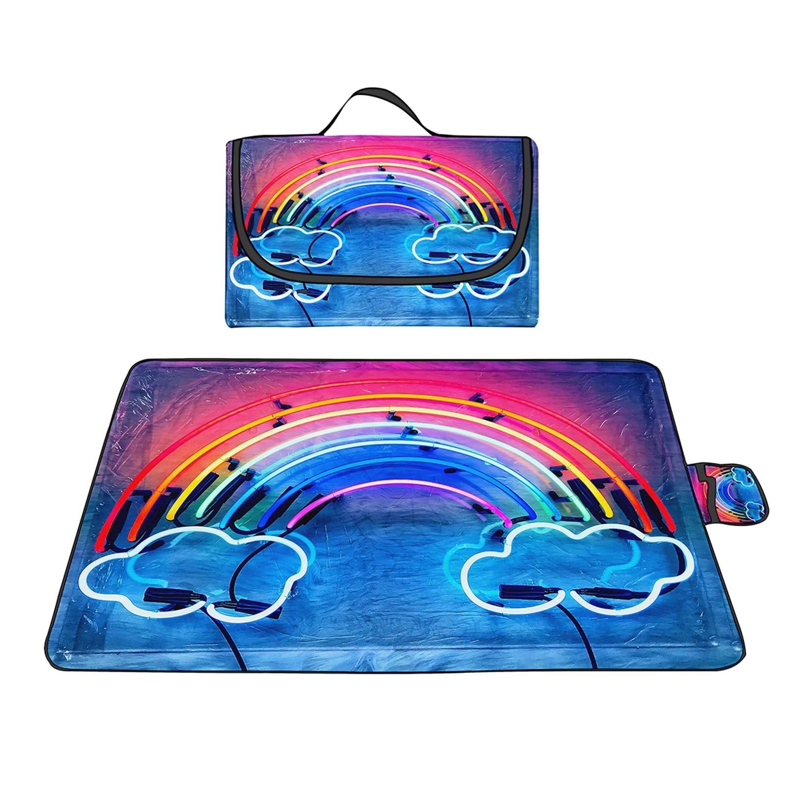 Couverture Pique-nique Imperméable 150x200cm,Couverture Plage Extérieure XXL Tapis de Plage,Caricature arc-en-ciel Camping Couverture étanche Pique-nique avec Poignée pour Camping Randonnée Parc Plage