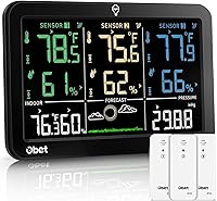 OBET Wireless Weather Station Indoor Outdoor Thermometer: Color Display, 3 Sensors, Humidity Alerts, 500ft Range