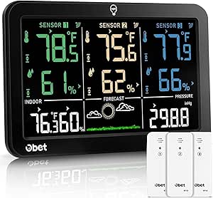 OBET Wireless Weather Station with Color Display, 3 Sensors, and Alerts