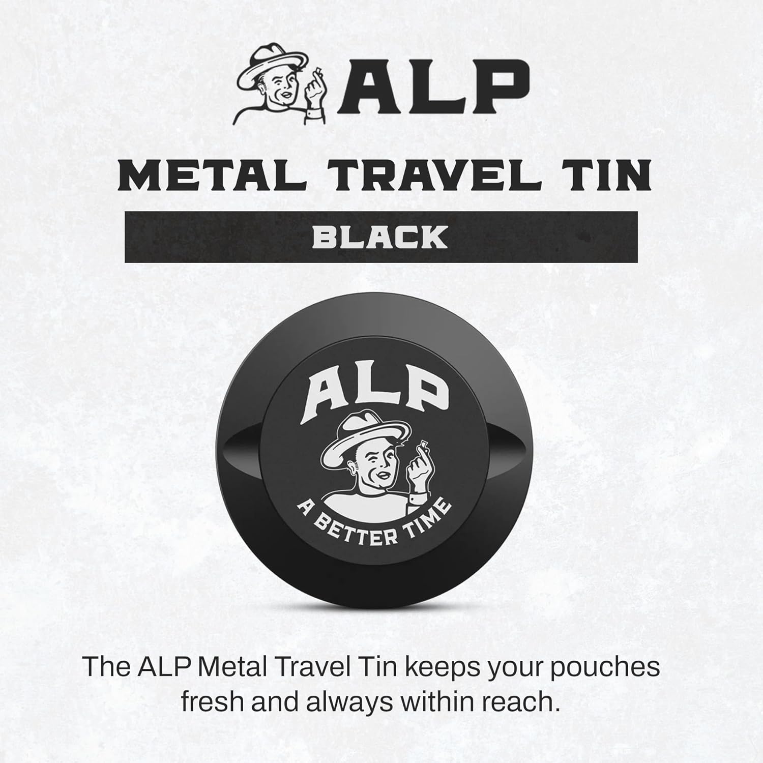 ALP Supply Co - Metal Travel Tin Black - Durable Compact Storage for Pouches - Keeps Freshness, Fits in Pocket or Bag - Engraved with ALP Supply Co Logo
