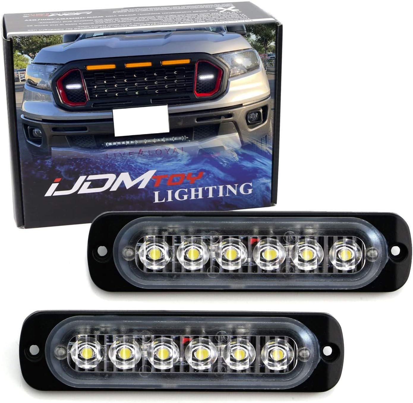 iJDMTOY Super Slim Flush Mount 6-LED Daytime Running Light/Auxiliary Driving Lighting Kit Compatible with Truck SUV Grille or Bumper Mount, Xenon White