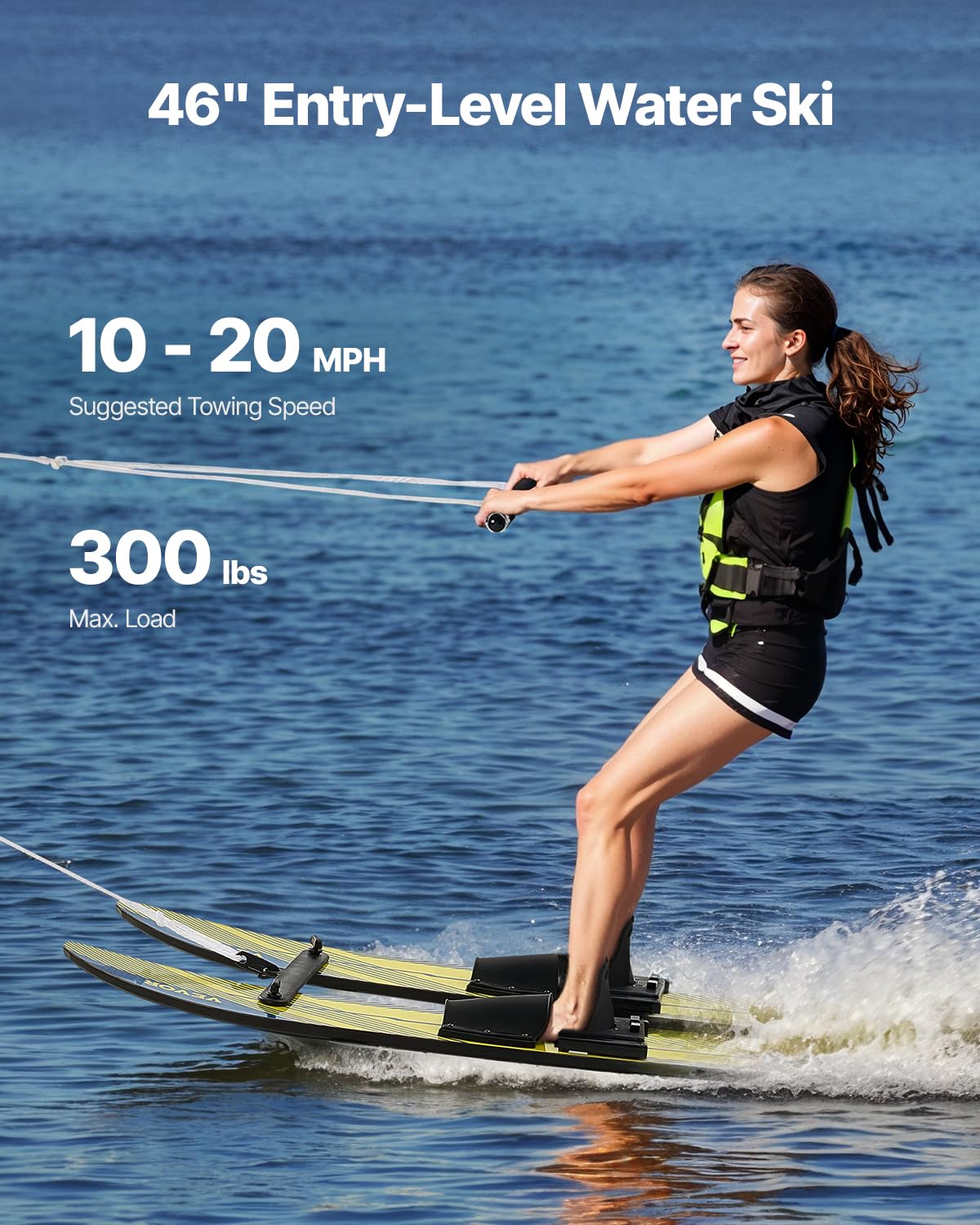 VEVOR Wasserski 116,8 cm Ausbildungsmodell verstellbare X-7-Bindungen Doppelgriffseil Abnehmbare Stabilisierungsstange Jugendliche 136 kg