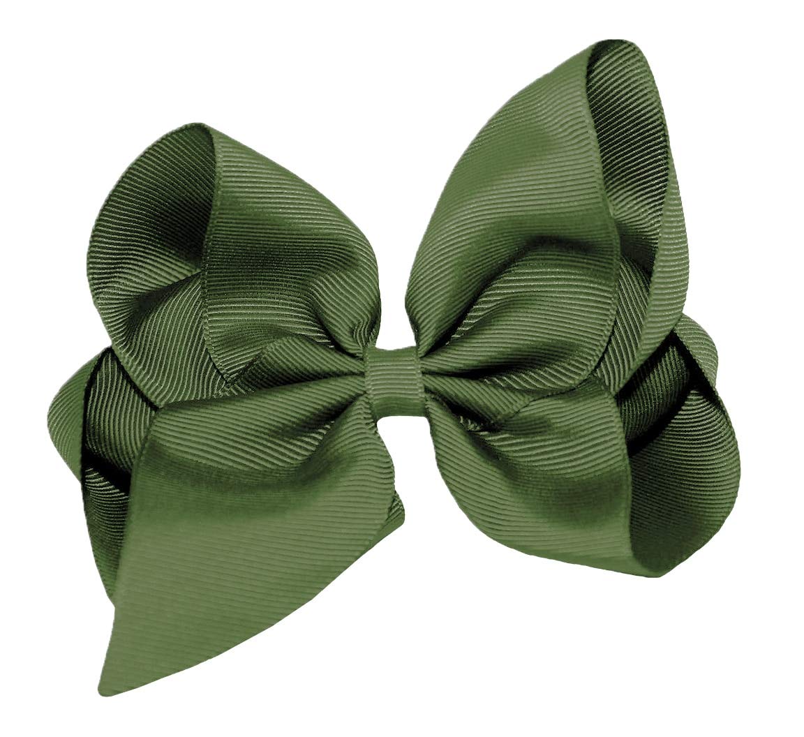 WEBB DIRECT2U WD2U Girls 6" Classic Style Large Boutique Grosgrain Hair Bow Alligator Clip Olive Green