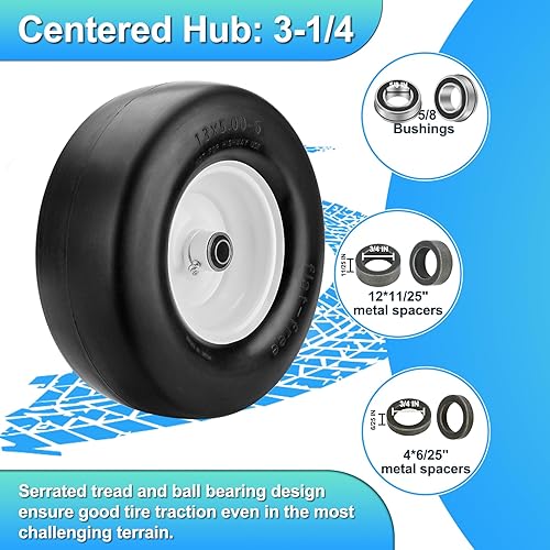 Miniatura 9 de Cenipar Neumático y rueda para cortacésped de 13 x 6.50-6 sin plano para cortacéspedes de giro cero con buje de grasa de 34 pulgadas y 58 pulgadas y