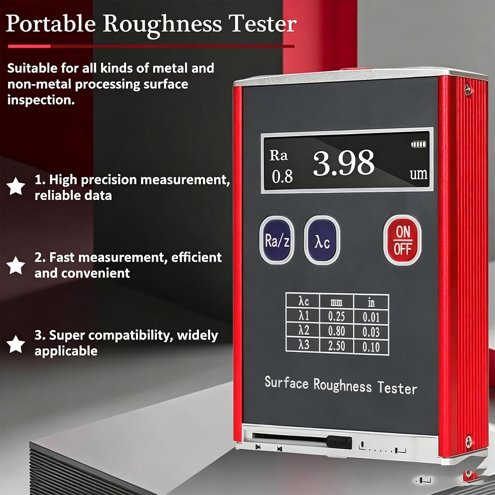 Rugosimètre Portable À 4 Paramètres De Mesure, avec Bloc Détalonnage Et Support, Mesure De Surface De Haute Précision, Ra/rq 0,05~15,0 Μm, Rz/RT 0,1~50,0 Μm