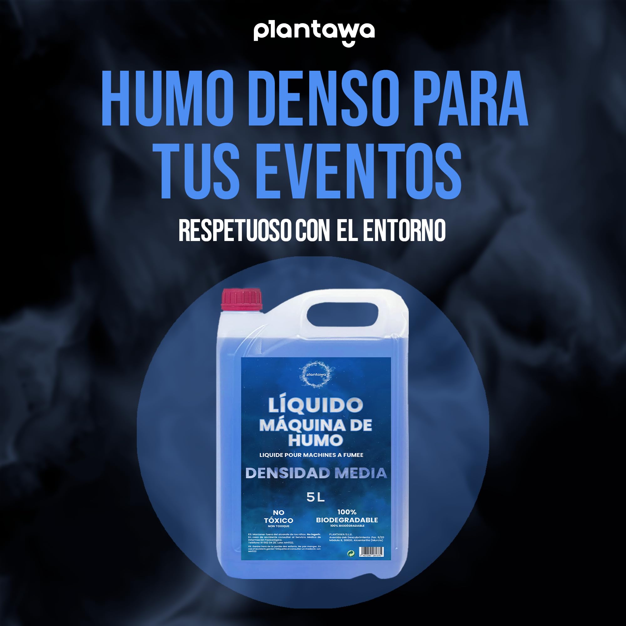 Plantawa Liquido per macchina fumo, densità media, 5 l, per macchina fumo, per feste, Halloween, 100% naturale e sicuro, non irritante, senza sostanze chimiche pericolose, biodegradabili, cruelty free