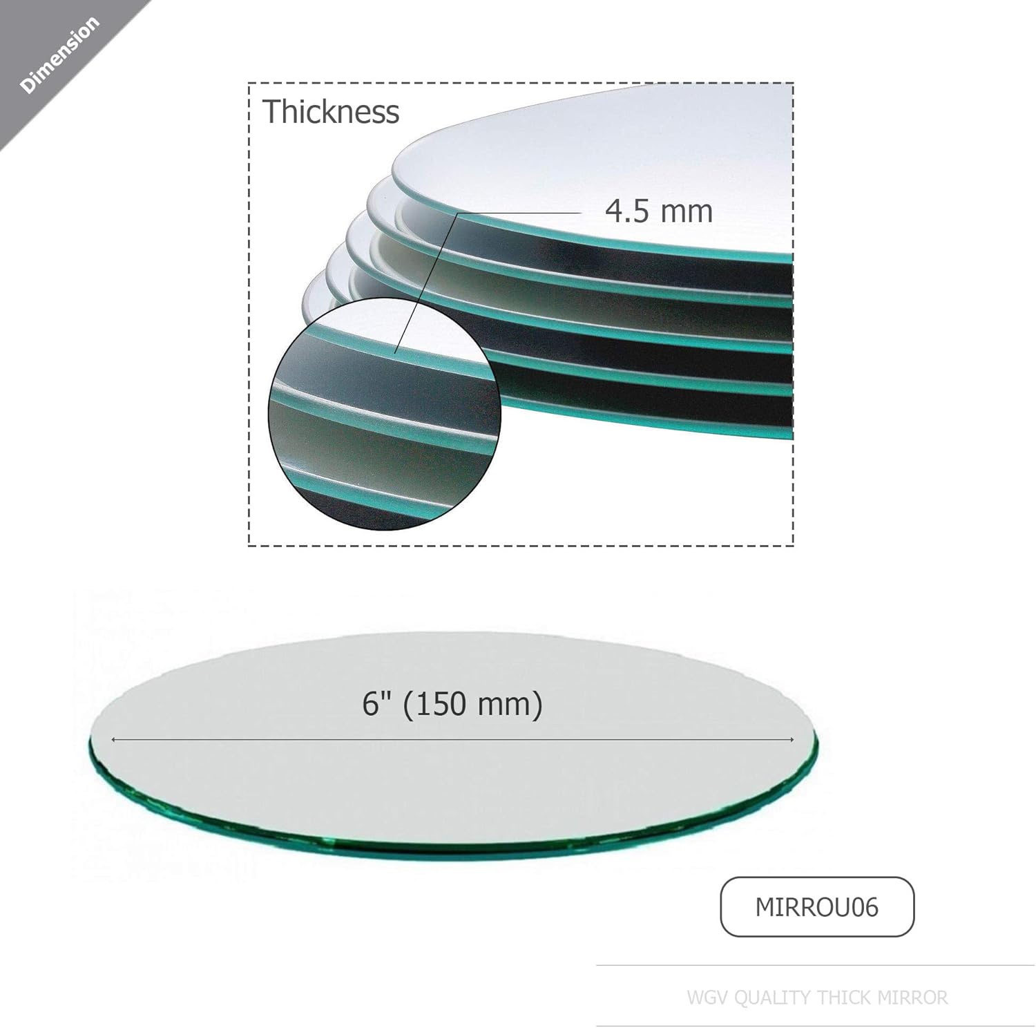 WGVI WGV Round Mirror Plate Sets Bulk 6" Diameter, 4.5 mm Thickness, Frameless Sanded Edges, Quality Thick Candle Tray, Home Event Party Wedding Table Centerpiece Wall Decor, 12 Pieces