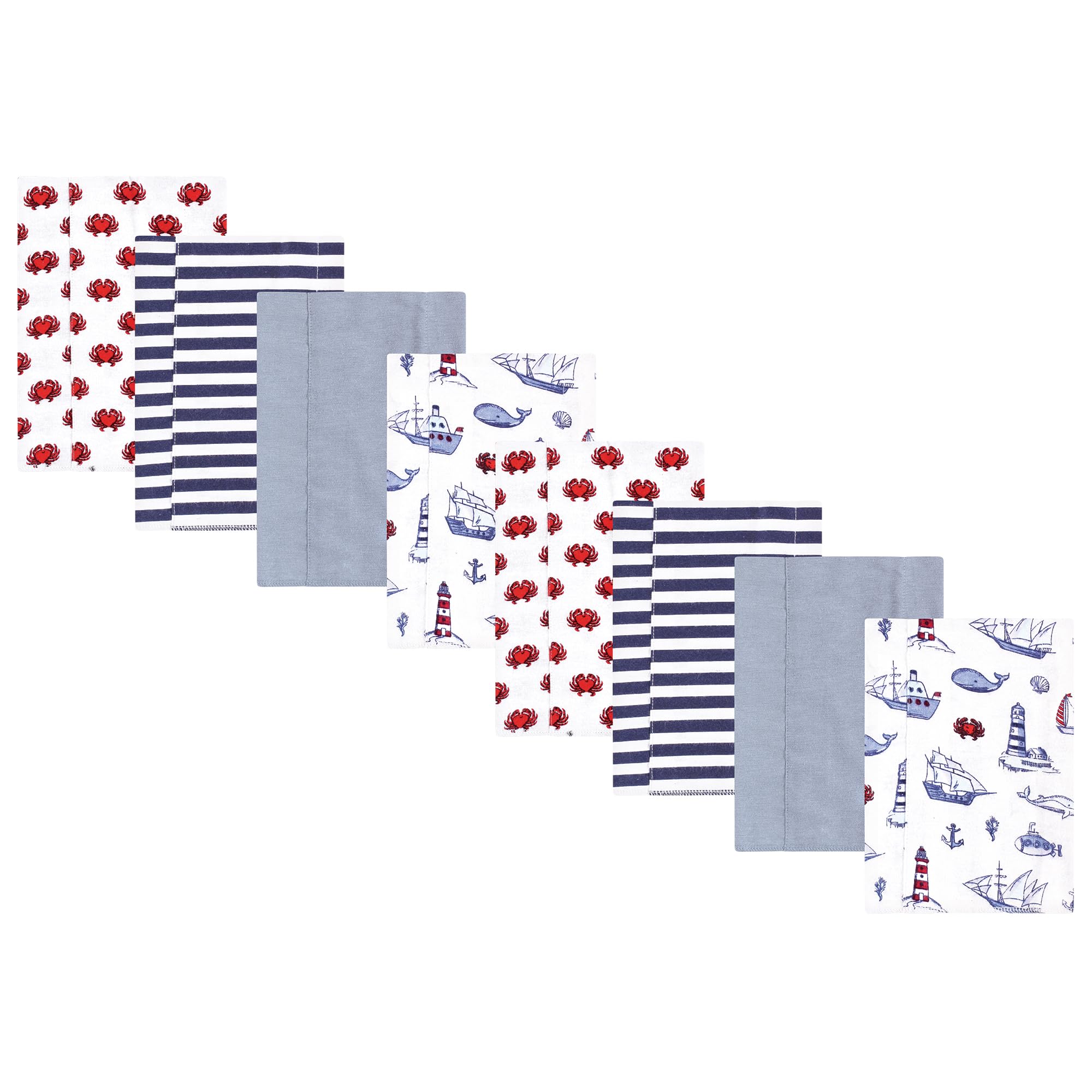 Hudson Baby Cotton Poly Flannel Burp Cloths Multipack, Lighthouse 8-Pack, One Size