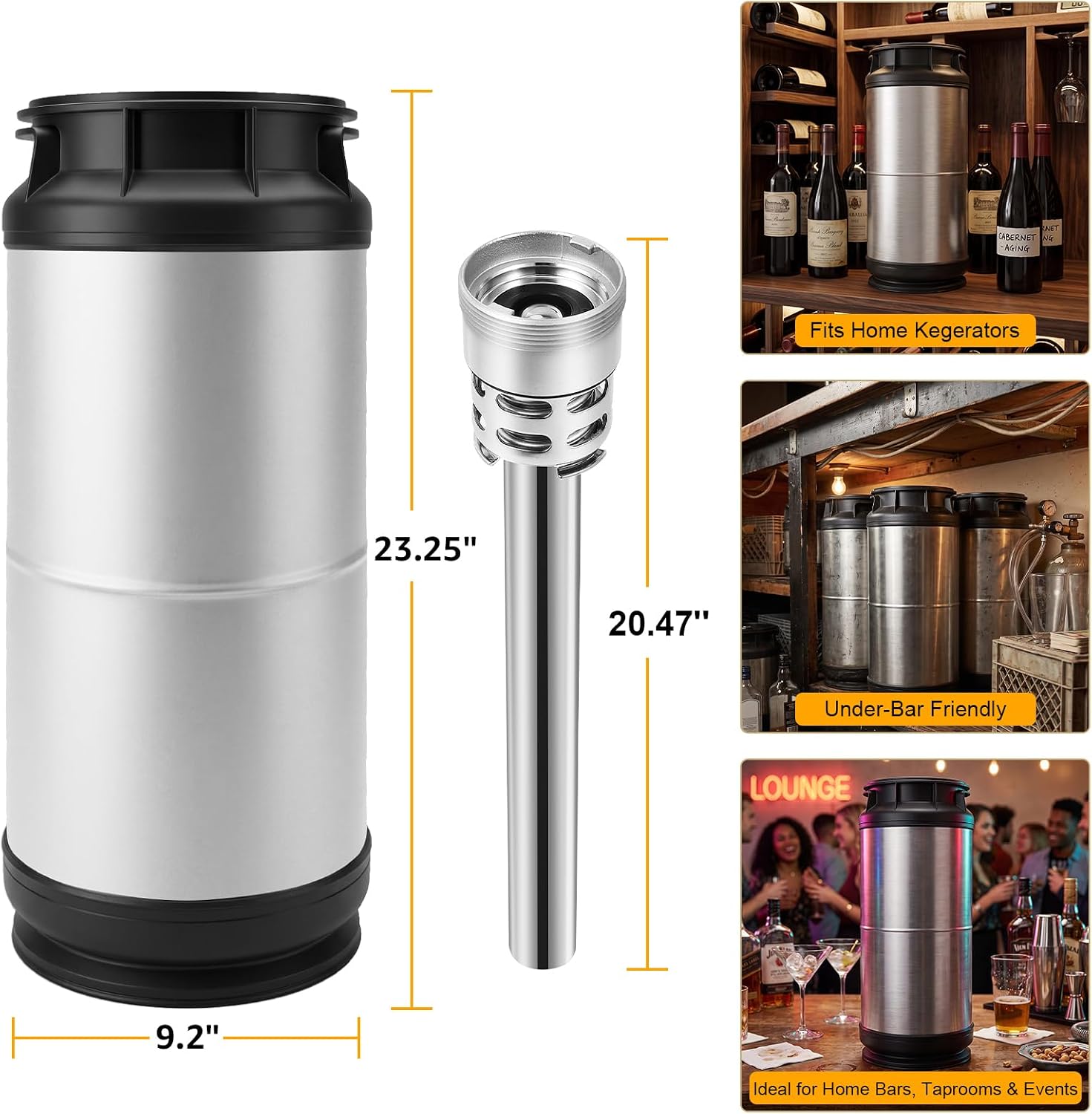 1/6 Barrel Sankey D Keg, Stainless Steel D System Beer Keg for Homebrew